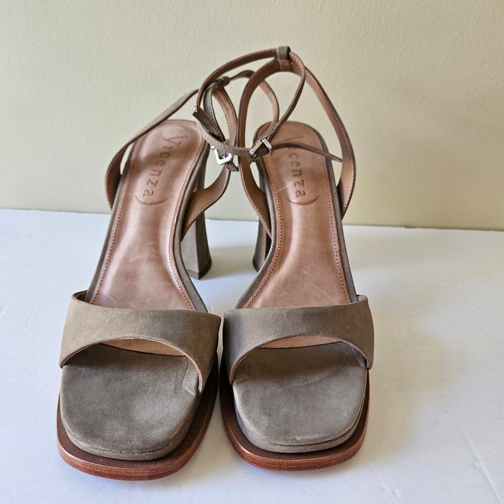 Vicenza Platform Sandals, Size 10 Nubuck Leather Grey Light Moss Anthropologie - Picture 3 of 8